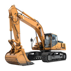 Excavator, Heavy Machinery in Action, Isolated on Transparent Background