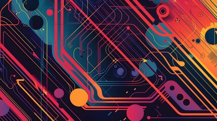 Abstract 1970's background design in futuristic retro style with colorful lines. Vector illustration.