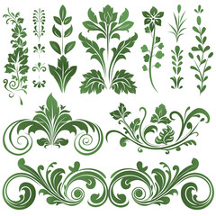 floral decorative elements, solid color,vector graphic,white background.