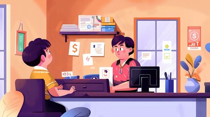 Bank Teller's Daily Routine: Professional Environment Illustration