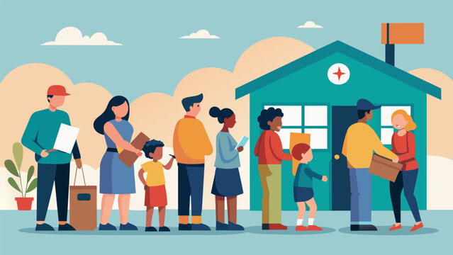 A village post office bustling with activity as families line up to send and receive letters from loved ones eagerly waiting for updates on their. Vector illustration