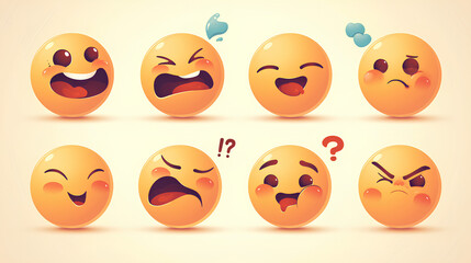 Fototapeta premium Vector Emoji Set with Different Reactions for Social Networks Isolated on White Background. Modern Emoticons Collection in Flat Style Design