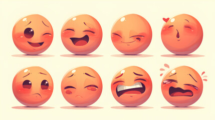 Fototapeta premium Vector Emoji Set with Different Reactions for Social Networks Isolated on White Background. Modern Emoticons Collection in Flat Style Design