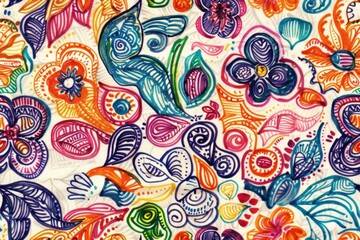 Naklejka premium Colorful abstract floral pattern. Hand-drawn flowers and leaves. Design for poster, banner, wallpaper, print