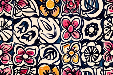 Colorful abstract floral pattern. Hand-drawn flowers and leaves. Design for poster, banner, wallpaper, print