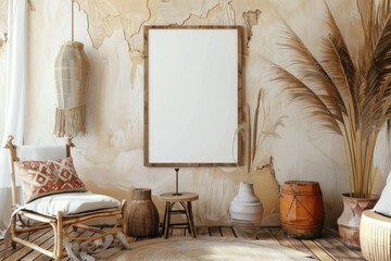 Poster Frame Mockup in Nomadic Boho Style created with Generative AI
