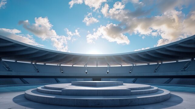a round podium in the middle of an olympic stadium