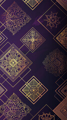 Intricate geometric patterns with a smooth gradient transition from purple to gold