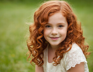 cute, happy 6 years old girl, red hair, curls