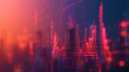 Fototapeta premium A digital representation of a city. The colors are red and orange, and the image has a futuristic feel.