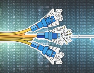 Connecting internet with colorful fiber optic cables.