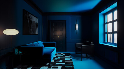 a room with black blue colour