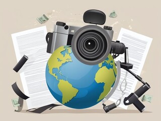 Globe with camera on top, journalist, world press freedom day, world news,
