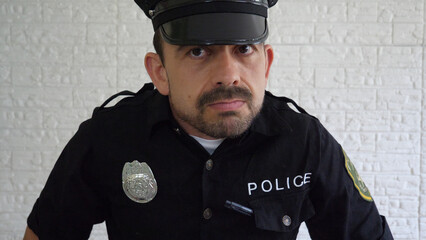 Obraz premium Policeman showing expressions: mad