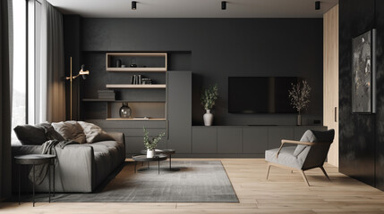 a room with black gray colour
