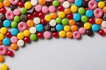 Candy and sweets in copy-space background concept, big blank space. Place to adding text blank copy space. Dark Chocolate Espresso Beans