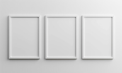 A trio of empty white frames on a plain wall, waiting for art. Generate AI