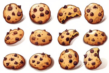 Scrumptious delights: A tantalizing row of perfectly baked, light brown chocolate chip cookies, ready to satisfy cravings