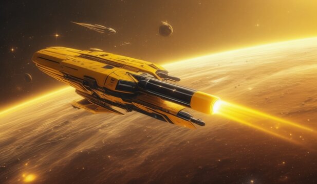 rocket in space or spaceship and space or wallpaper rocket or wallpaper yellow rocket or wallpaper galaxy