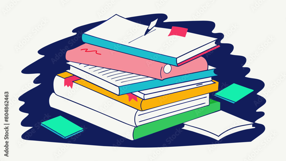 Poster A stack of handwritten notes and highlighted passages marking the insightful observations and interpretations made by members during their book. Vector illustration