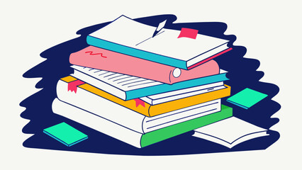 A stack of handwritten notes and highlighted passages marking the insightful observations and interpretations made by members during their book. Vector illustration