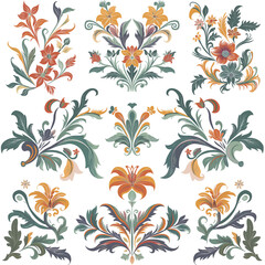 floral decorative elements, solid color,vector graphic,white background.