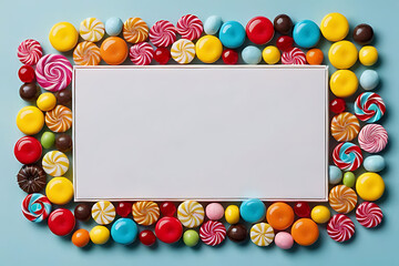 Fototapeta na wymiar Candy and sweets in copy-space background concept, big blank space. Place to adding text blank copy space. Jawbreaker Bonanza