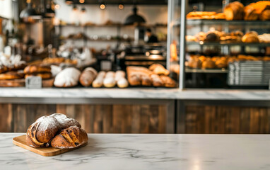 the table with bread, bakery branding mockup, empty space to display your logo or design