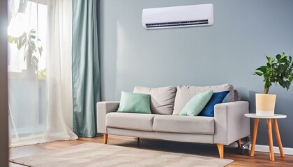 Energy efficient air conditioner with fresh natural in a modern living room.