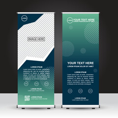 Teal color combination theme Roll Up Banner template, standing banner design, advertisement, and display. Vector Design.