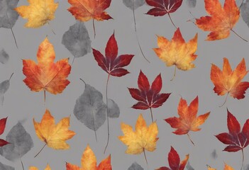 'colorful leaves Autumn Seamless gray background floral pattern Delicate motives'