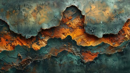 Blue and orange cracked texture. Weathered metal surface with cracks and peeling paint.