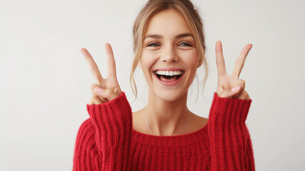 woman showing two fingers isolated 