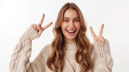 woman showing two fingers isolated 
