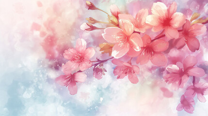 Watercolor of cherry blossoms, fluffy and gentle hand-drawn style illustration