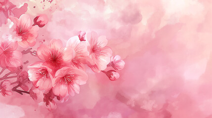 Watercolor of cherry blossoms, fluffy and gentle hand-drawn style illustration