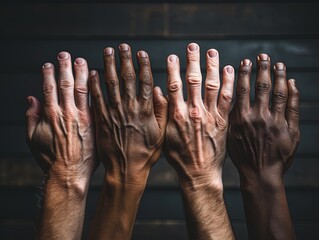 hands of multiethnic workers men