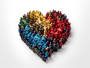 Many toys of men and women representing different types of jobs and workers forming a heart