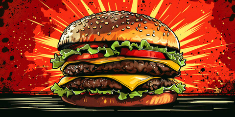Juicy Cheeseburger with Lush Toppings Illustration.