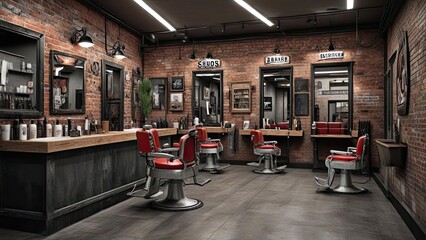 barber shop interior design with industrial architectural style