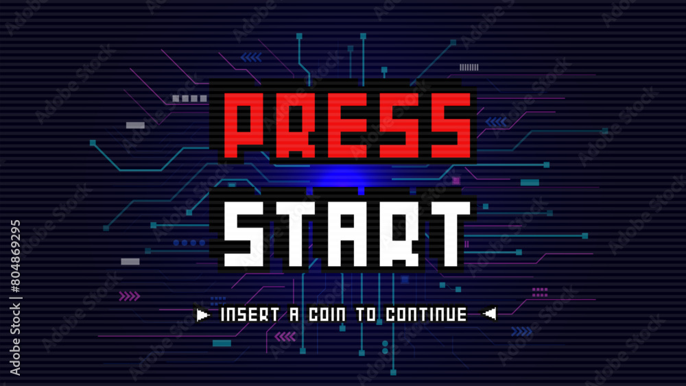 Aufkleber press start insert a coin to continue .pixel art .8 bit game.retro game. for game assets in vector i