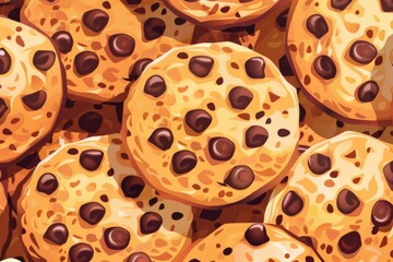 Fototapeta premium Chocolate Chip Wonderland: A Captivating Close-Up of a Cluster of Cookies, Each Filled with Irresistible Chocolate Chips