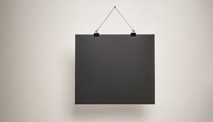 Photo of blank black canvas hanging on the white background. 3d render
