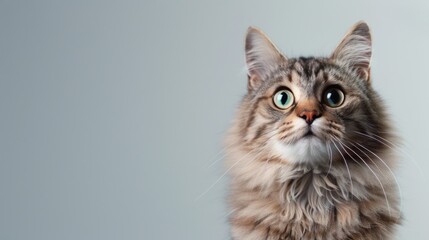 Portrait of confused cat expression with gray background, copy space. generative AI image