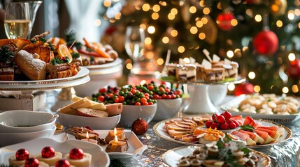Feast of Festivities: Christmas Dinner Spread with New Year's Cheer, Festive Decor and Delights