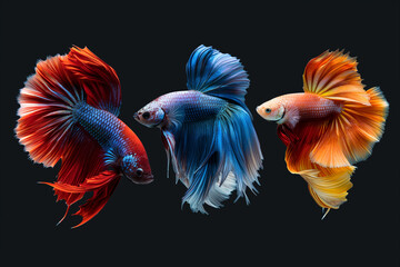 betta fishes in water,black background.
