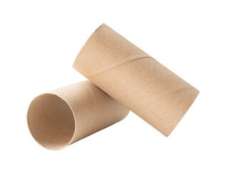 Side view of brown tissue paper cores in stack isolated with clipping path in png file format