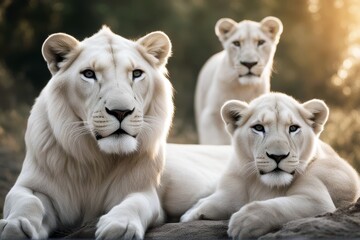 'lion white family abstract africa african animal art baby background big carnivore cat children...