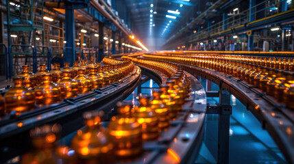 Obraz premium Conveyor belt, Innovation drives the manufacturing industry forward, revolutionizing processes and increasing efficiency.