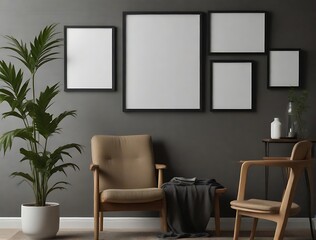 mock up poster frame in modern interior background, living room, Scandinavian style, 3D render, 3D illustration